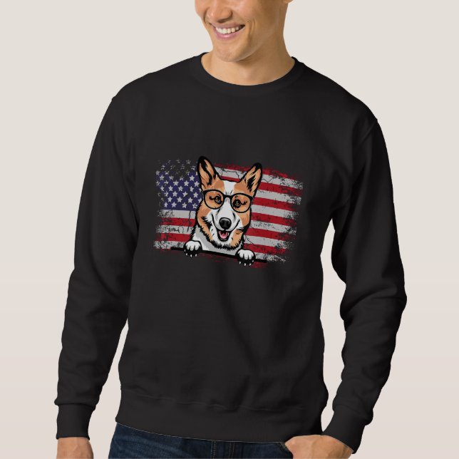 Sudadera Corgi Dog Lover American Flag 4th of July (Anverso)