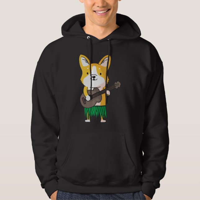 Sudadera Corgi Dog Ukulele Luau Hawaii (Anverso)