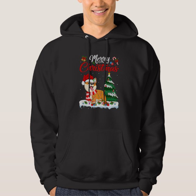 Sudadera Corgi Dog Xmas iluminando Corgi Feliz Navidad (Anverso)