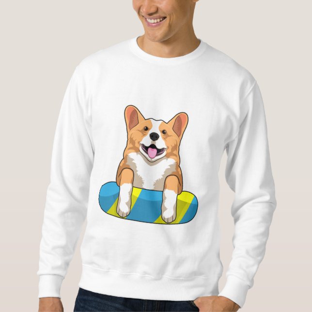 Sudadera Corgi galés en Natación con Pizarra (Anverso)