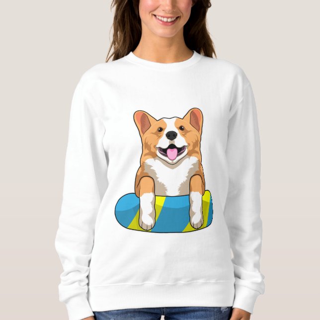 Sudadera Corgi galés en Natación con Pizarra (Anverso)