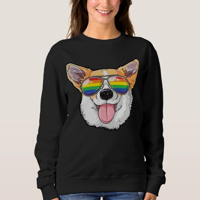 Sudadera Corgi Gay Pride LGBT Rainbow Flag Sunglasses LGBTQ (Anverso)