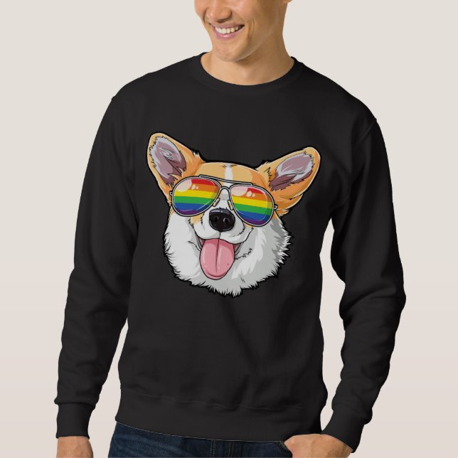 Sudadera Corgi Gay Pride LGBT Rainbow Flag Sunglasses LGBTQ (Anverso)