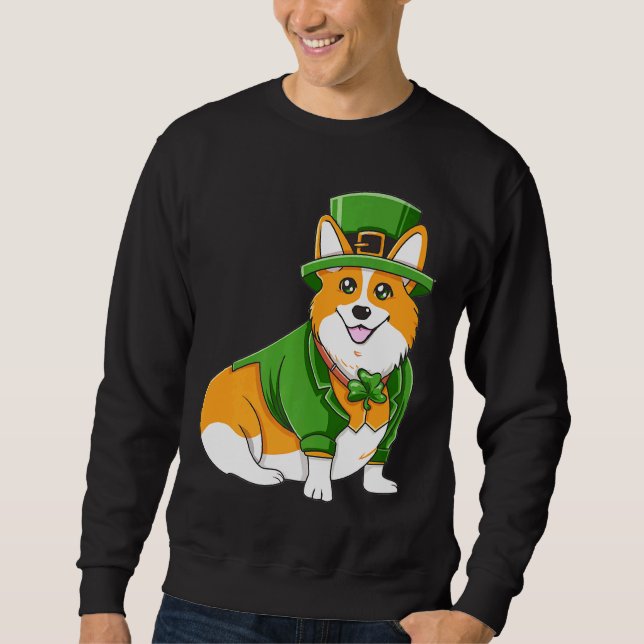 Sudadera Corgi Irish C St Patricks Day Dog Shamrock (Anverso)