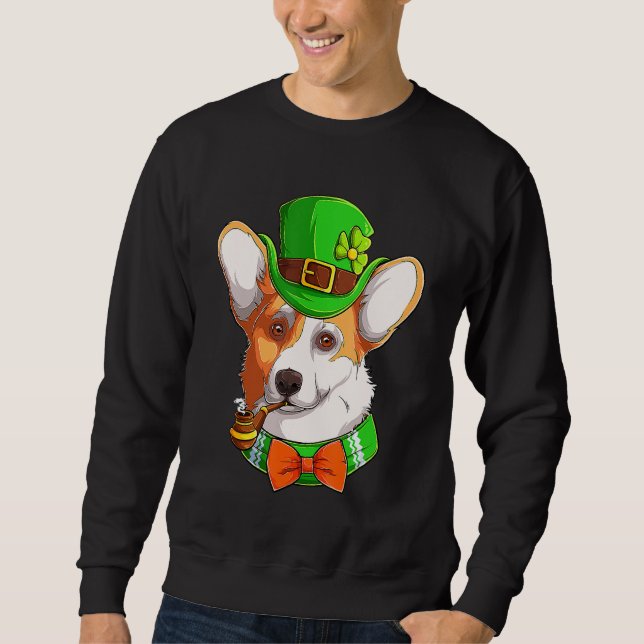 Sudadera Corgi Irlandés St Patrick's Day Funny Leprechaun C (Anverso)