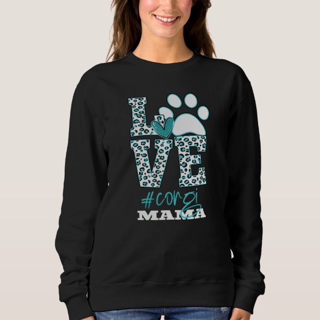 Sudadera Corgi Mama Leopard Print Paw Love Sign (Anverso)