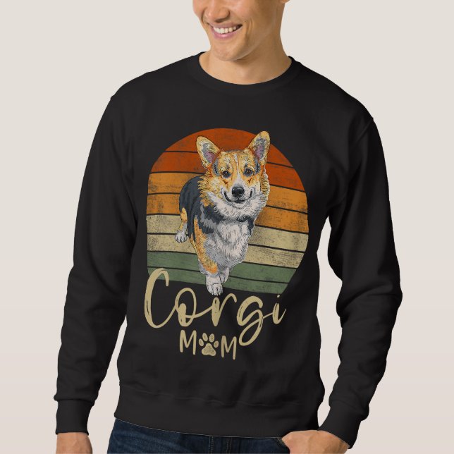 Sudadera Corgi Mom Retro Sunset Corgi Regalos Perro Mamá (Anverso)