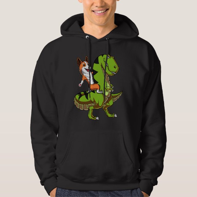 Sudadera Corgi Montando Perro Gracioso de Dinosaurio T-Rex (Anverso)