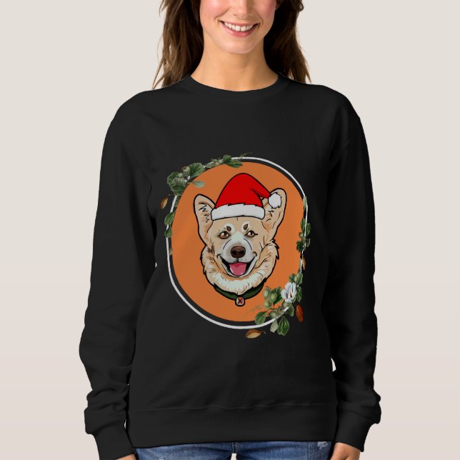 Sudadera Corgi Naranja Círculo floral (Anverso)