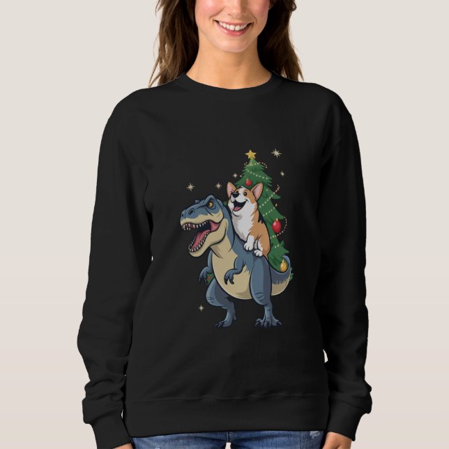 Sudadera Corgi Navidad Dinosaurio Árbol Rex Fiesta Navidad  (Anverso)