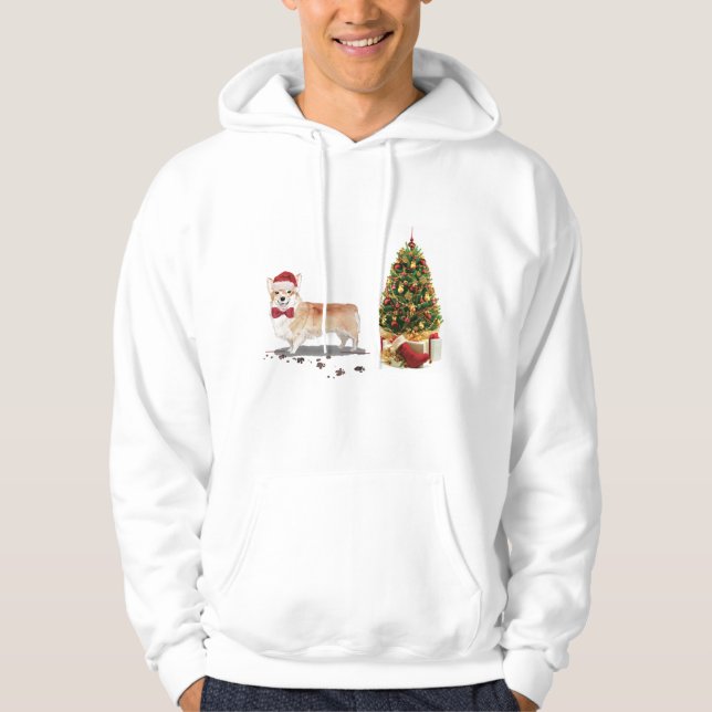 Sudadera Corgi Navidades graciosos perro con árbol (Anverso)