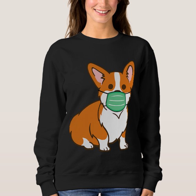 Sudadera Corgi Perro Cara Máscara Antivirus de distanciamie (Anverso)