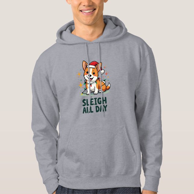 Sudadera Corgi Sleigh All Day Funny Christmas Hoodie (Anverso)