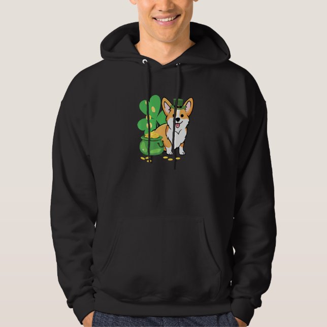 Sudadera Corgi St Patricks Day con Leprechaun Gorra (Anverso)