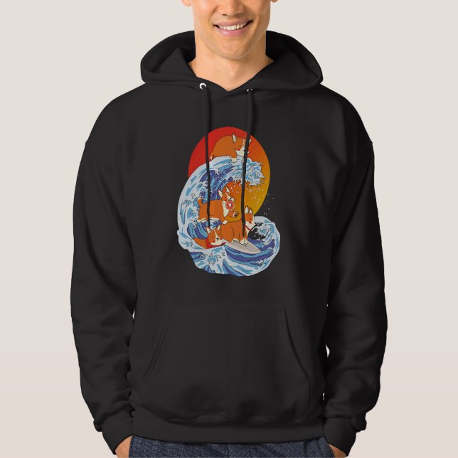 Sudadera Corgi Surfer Surfing Surf Board Corgi (Anverso)
