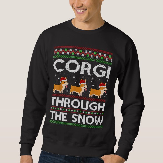 Sudadera Corgi Through Snow Matching Ugly Christmas (Anverso)