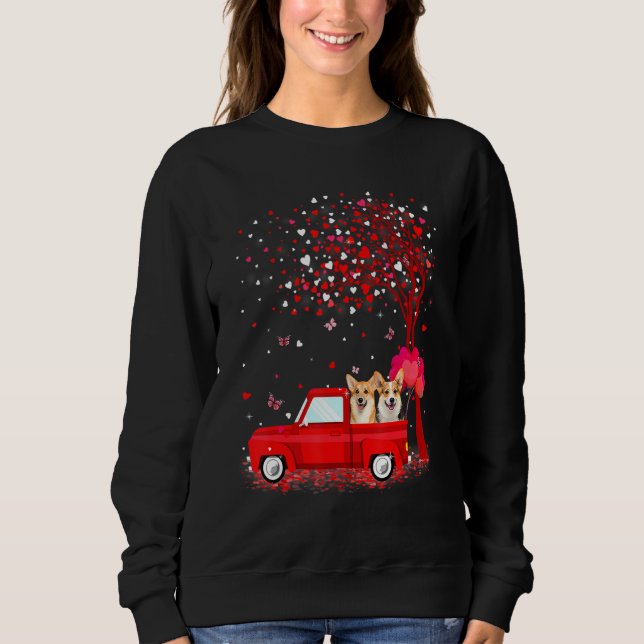 Sudadera Corgi Valentine's Day  Dogs Red Truck Hearts (Anverso)