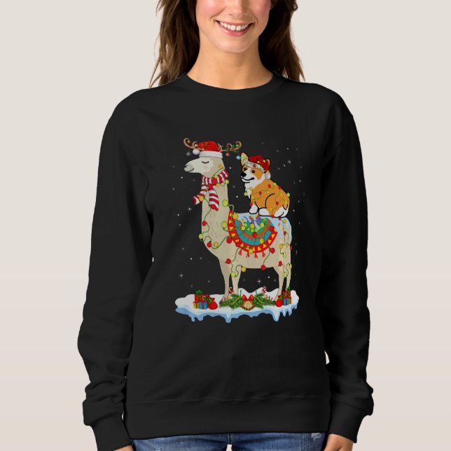 Sudadera Corgi Xmas Iluminando Santa Corgi Riding Llama Chr (Anverso)