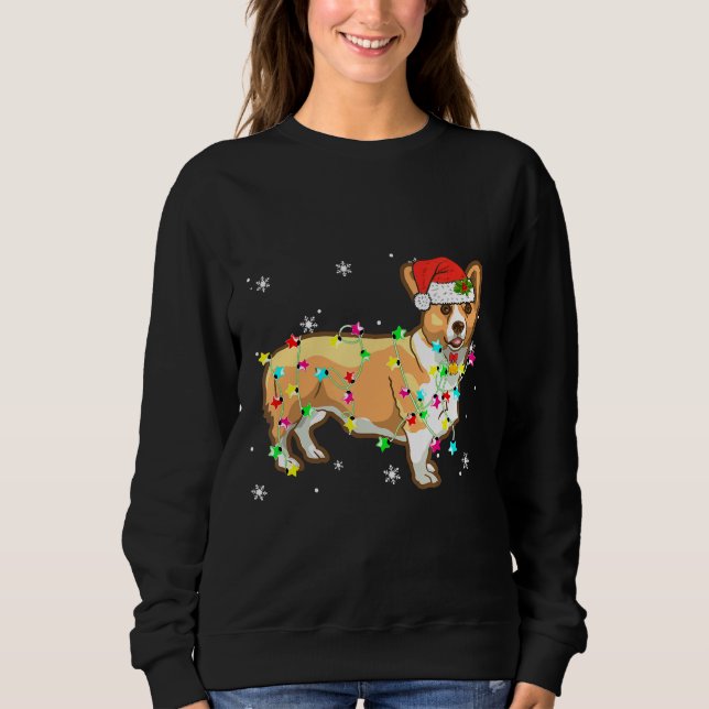 Sudadera Corgi Xmas Luces Perro Papá Perro Mamá Largo (Anverso)