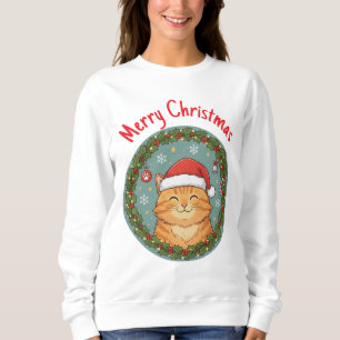 Sudadera Corona de Navidad de Gato Adorable