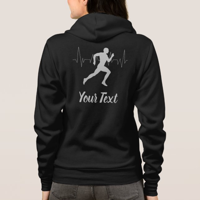 Sudadera Corredor de latidos de corazón negro personalizado (Reverso)