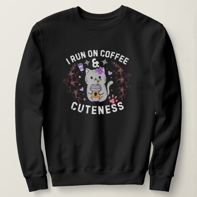 Sudadera Corro Con Café & Dulzura Diseño De Gatito Dulce (Anverso del diseño)