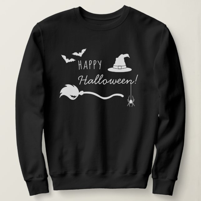 Sudadera Cosas de Bruja, Araña, Murciélagos Texto Feliz Hal (Anverso del diseño)