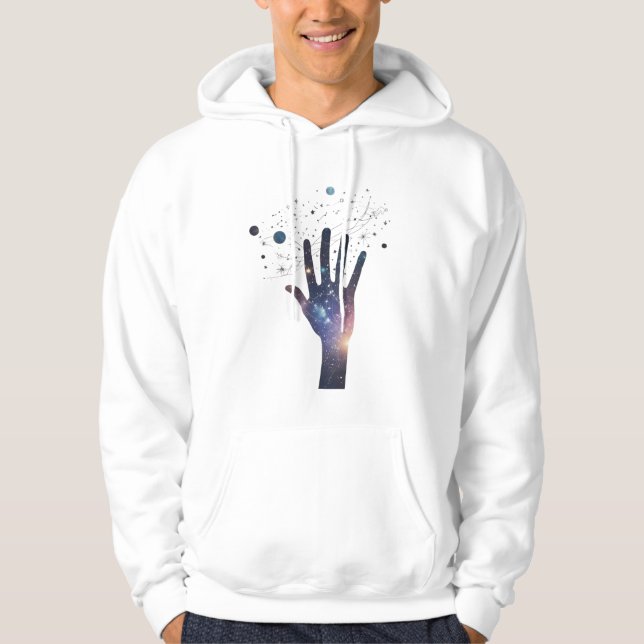 Sudadera Cosmic Hand in Starry Galaxy – Surreal Spiritual S (Anverso)