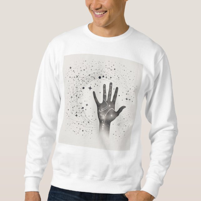 Sudadera Cosmic Hand in Starry Galaxy – Surreal Spiritual S (Anverso)