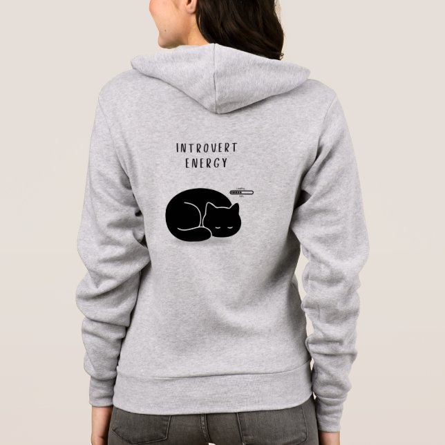 Sudadera Cota personalizada Gata negra introvertida Energía (Reverso)