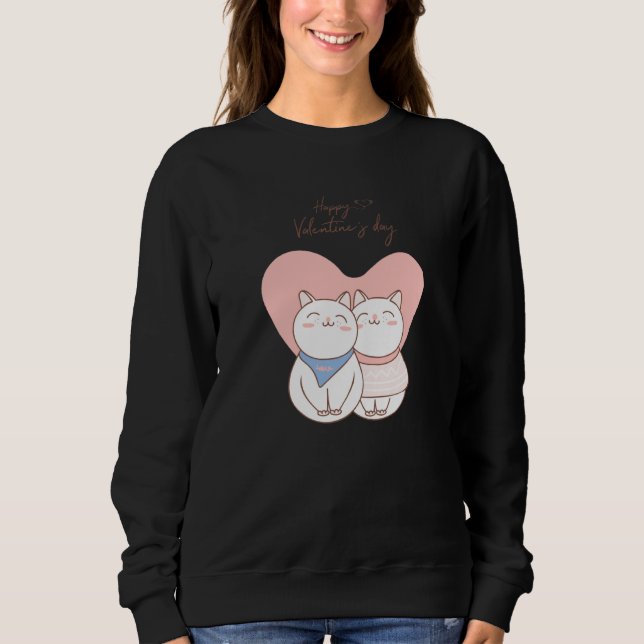 Sudadera Couple of cute cats with heart love Happy Valentin (Anverso)