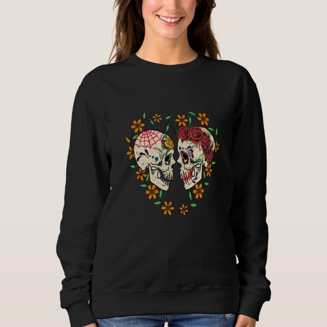 Sudadera Couple Sugar Skull Day Of The Dead Festival Costum (Anverso)