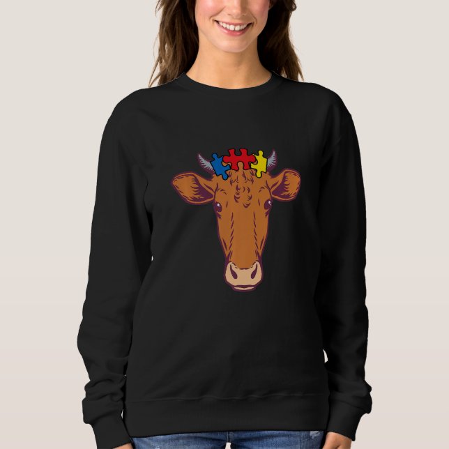 Sudadera Cow Face Puzzle Piece Autism Awareness Farm Animal (Anverso)