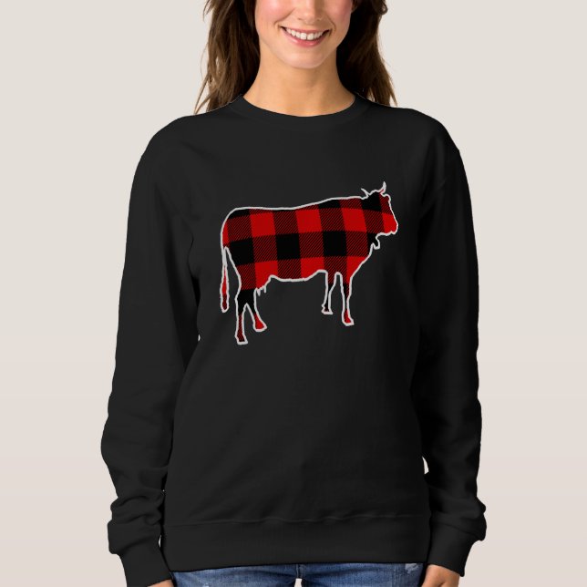 Sudadera Cow Red Buffalo Plaid Heifer Farm Matanza Pj Fami (Anverso)