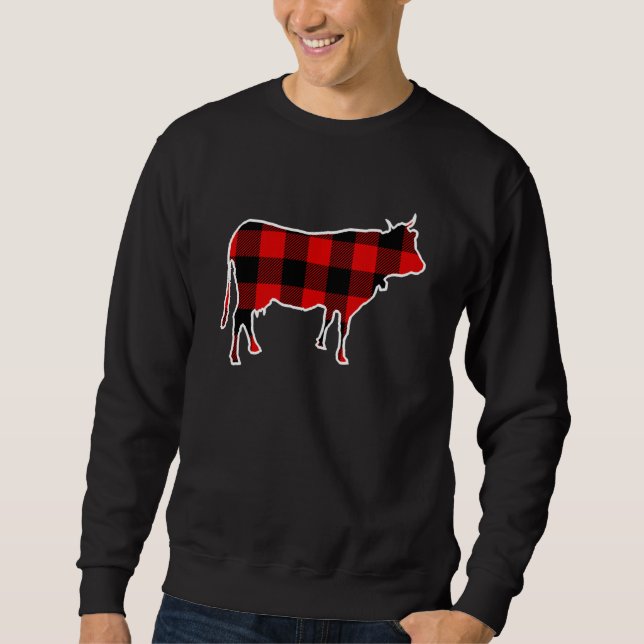 Sudadera Cow Red Buffalo Plaid Heifer Farm Matanza Pj Fami (Anverso)