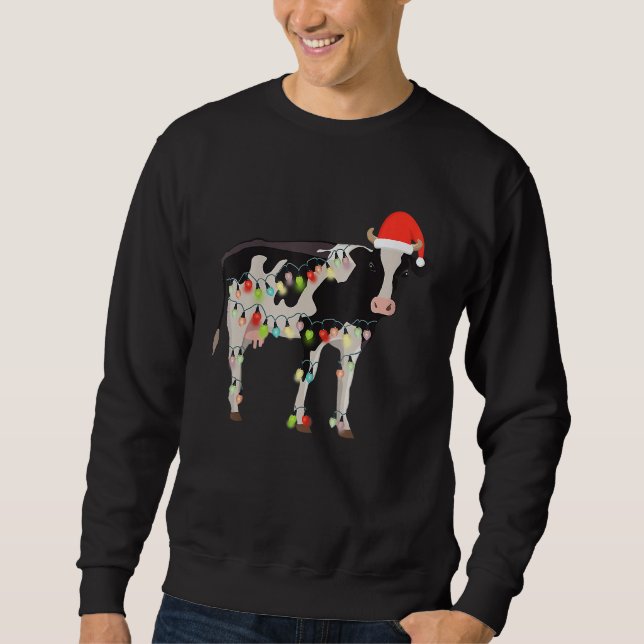 Sudadera Cow Reindeer Hat Santa Christmas Lights Cow Christ (Anverso)
