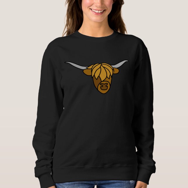 Sudadera Cow  Scottish Shaggy Highland Cow Head with Horns (Anverso)
