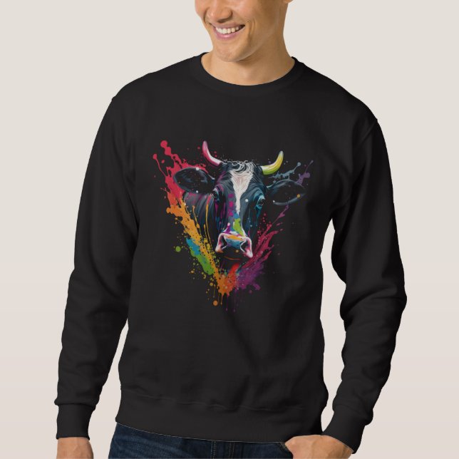 Sudadera Cow Splash Cattle Retro Cattle Farmer Cowshed Catt (Anverso)