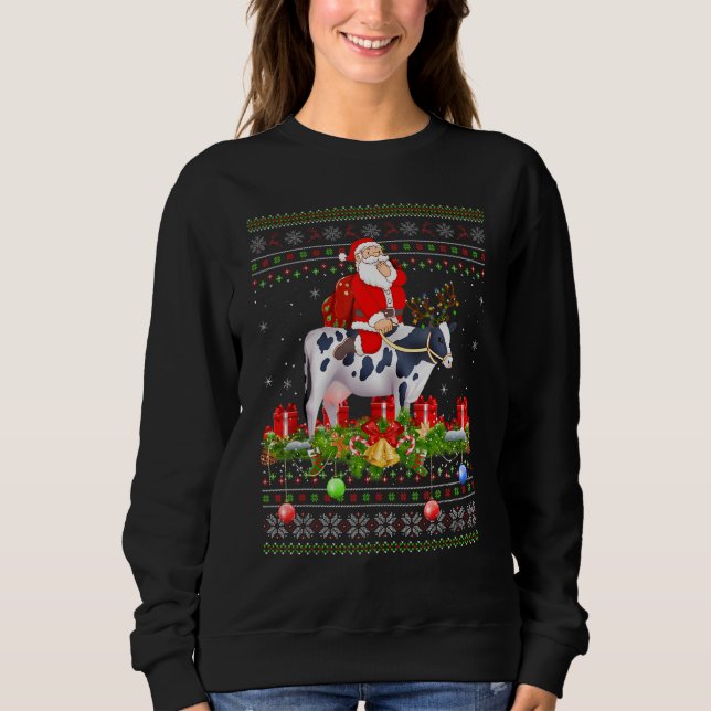 Sudadera Cow   Ugly Santa Riding Cow Christmas (Anverso)