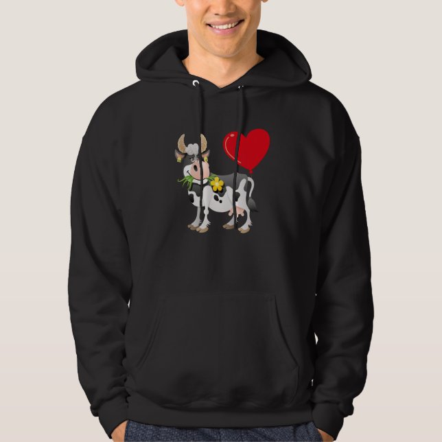 Sudadera Cow With Heart Balloon Valentines Day Love Boys (Anverso)