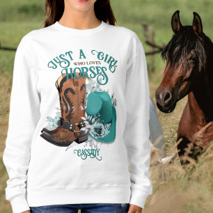 Sudadera Cowgirl cita botas de vaquero de cuero turquesa go