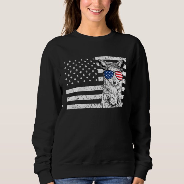 Sudadera Coyote 4th of July Animal US American Flag Wolf Pa (Anverso)