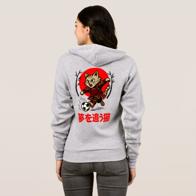 Sudadera Cozy Anime Samurai Cat Soccer - For Japanese Cultu (Reverso completo)