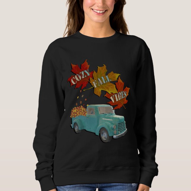 Sudadera Cozy Fall Vibes Quote Graphic Autumn Leaves Pickup (Anverso)