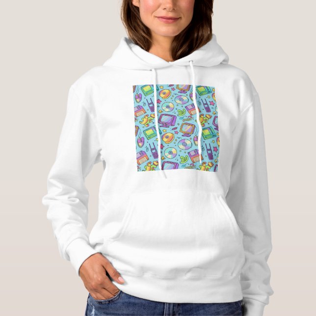 Sudadera Cozy Y2K Retro Tech Doodle Aesthetic Hoodie (Anverso)