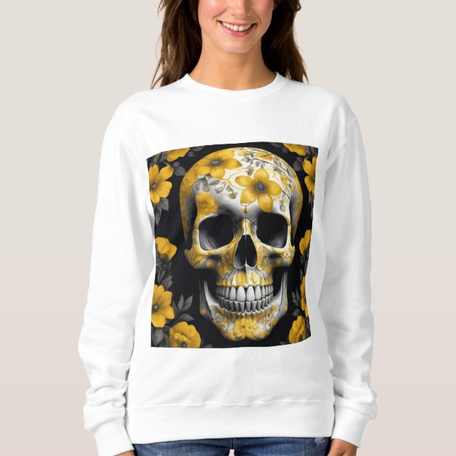 Sudadera Cráneo de flores amarillas 3D muerto con flores am (Anverso)