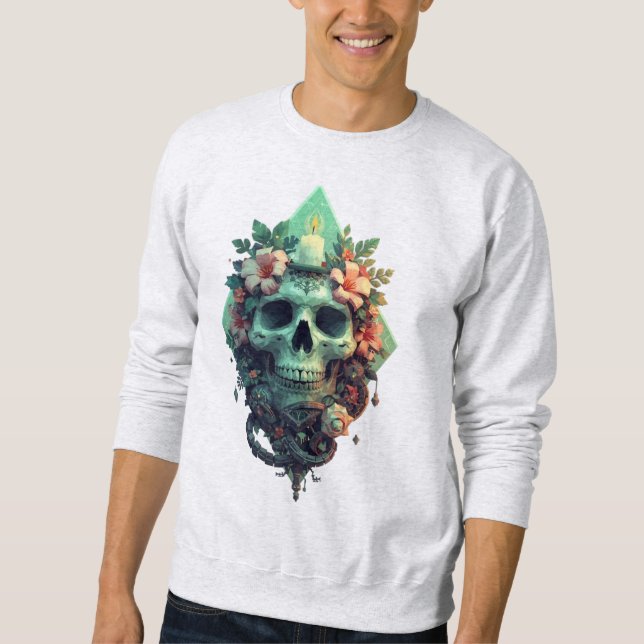 Sudadera Cráneo floral con arte de Candle Pixel (Anverso)