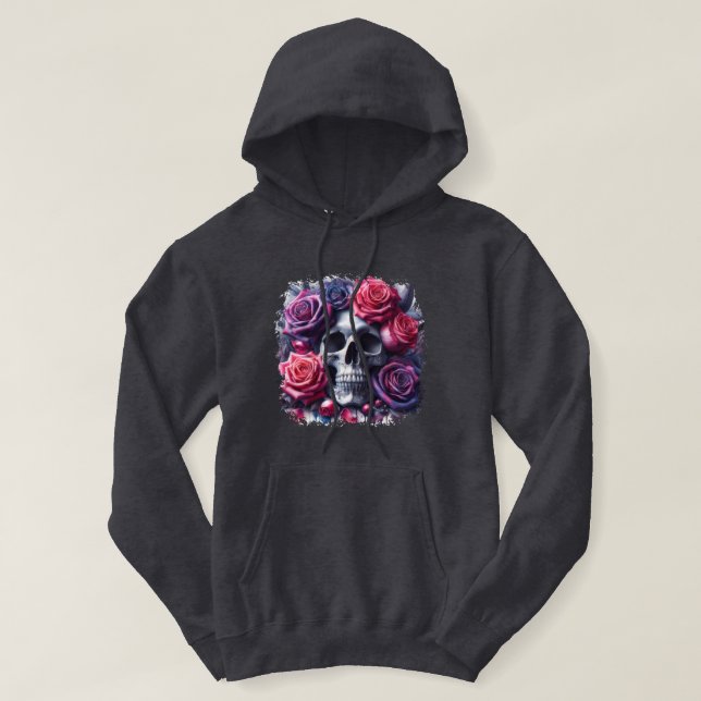 Sudadera Cráneo rodeado de vibrantes Rosas (Diseño del anverso)