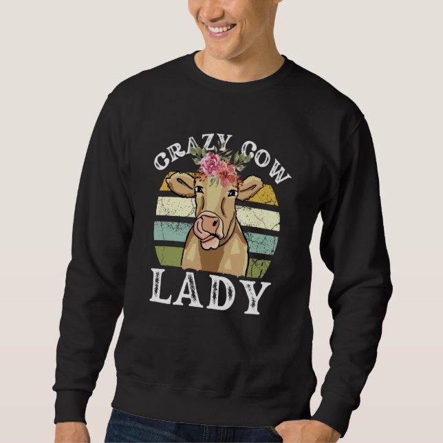 Sudadera Crazy Cow Lady Women Animal Flowers Mother's Day   (Anverso)