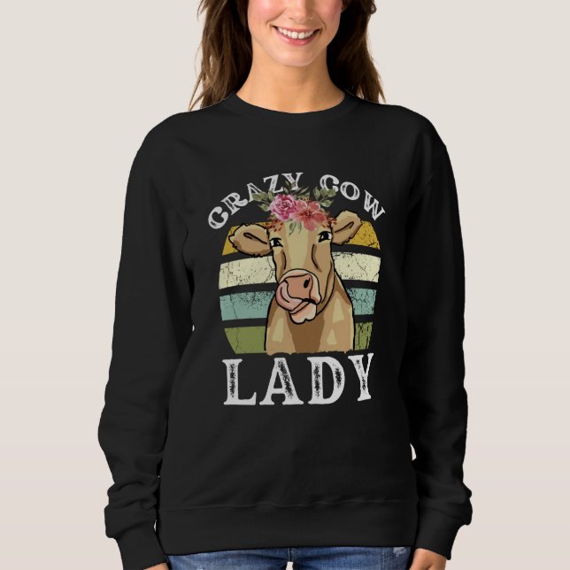 Sudadera Crazy Cow Lady Women Animal Flowers Mother's Day   (Anverso)